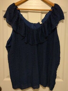 Cato Navy Ruffled Off-Shoulder Camisole
